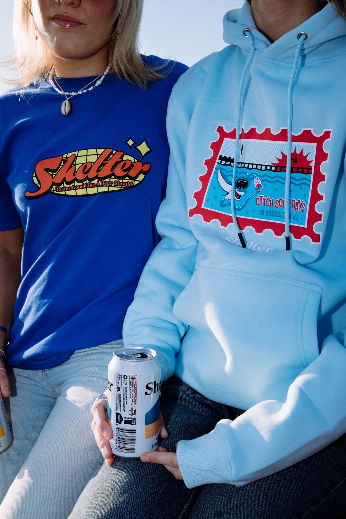 A Shelter screen printed tee and matching hoodie styled together as a set